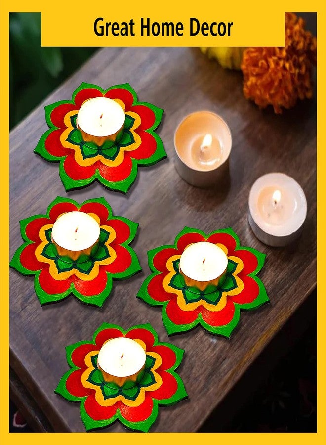 SOLOBOLO Tea Light Candle Holder DIY KIT | Diwali Decorative Item| Paint Your own Tealight Holder for Home Decor Office||Diwali Decoration Puja Articles Decor Gift TeaLight(2pc)| Set of 4 (D-2) - Image 4